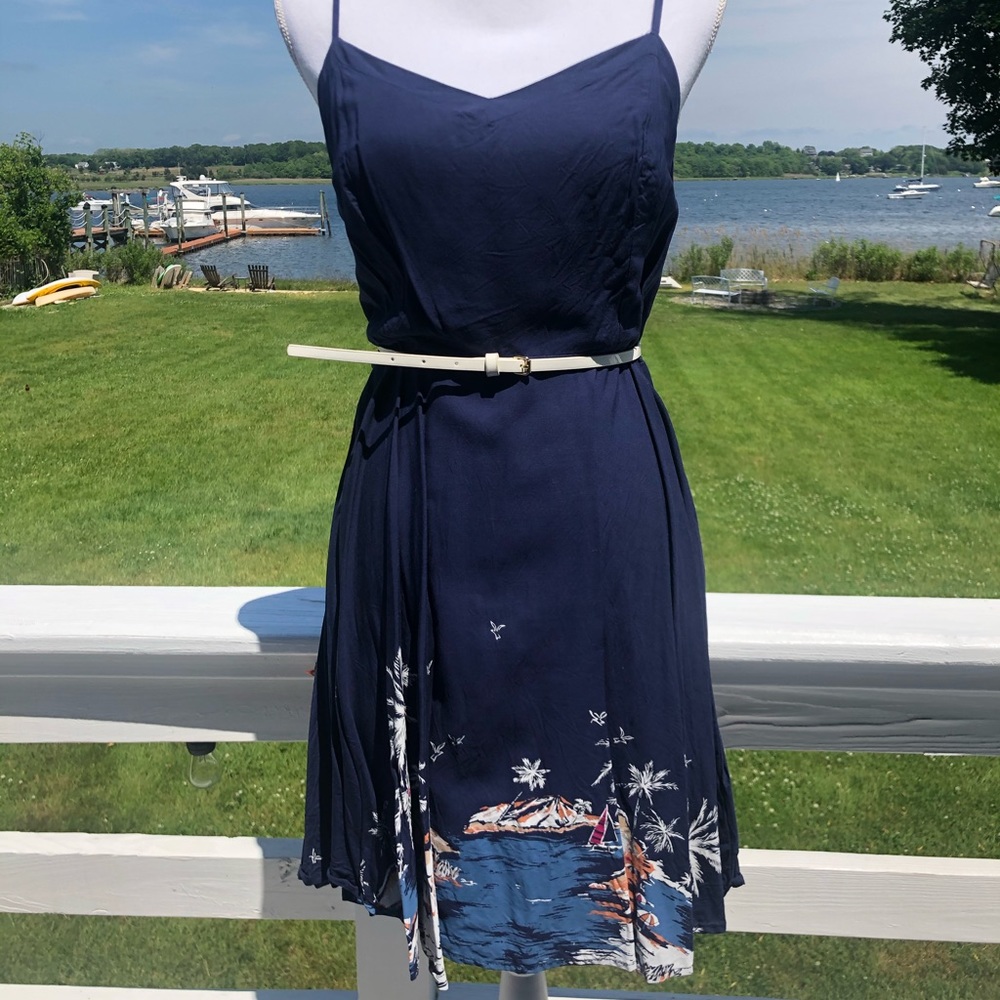 Blue tropical sundress retro/vintage 50s look L